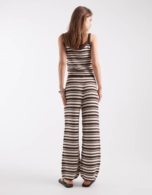 ASOS DESIGN crochet knit trouser co-ord in brown stripe, 5 of 5