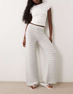 Asos Design Crochet Knit Wide Leg Pants In White
