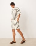 [ASOS DESIGN] ASOS DESIGN crochet knitted shorts with stripe pattern in ecru and dark green (part of a set)-Neutral L Ecru