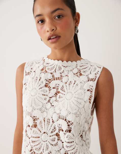 ASOS DESIGN crochet knitted tank co-ord in white - view 1