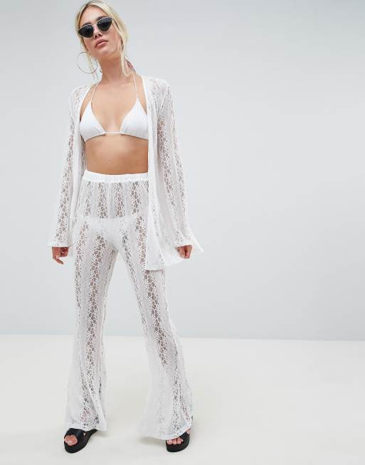 White lace beach store pants