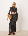 [ASOS DESIGN] ASOS DESIGN crochet long sleeve cut-out beated maxi dress in stripe-Multi L Mono stripe