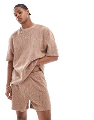 Asos Design Crochet Lounge Set In Light Brown