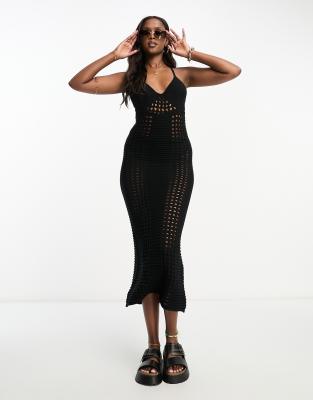Asos Design Crochet Maxi Dress In Black