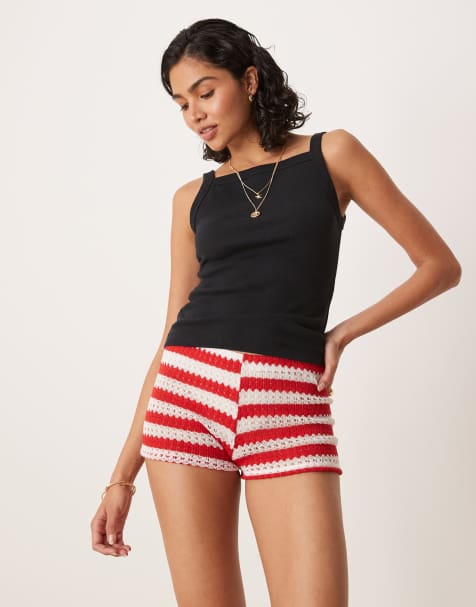 ASOS DESIGN crochet micro short in red and white stripe - view 1