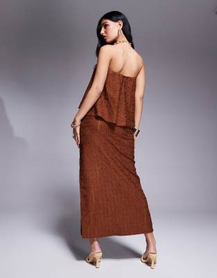 Asos Design Crochet Midaxi Skirt With Side Slit Detail In Brown