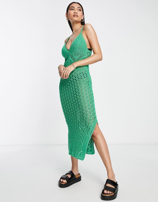 Green crochet outlet dress