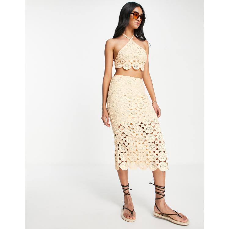 ASOS DESIGN crochet midi skirt co-ord in apricot | ASOS