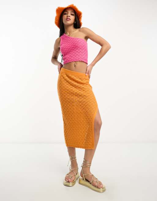 Asos orange 2024 midi skirt