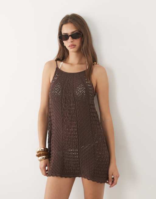 ASOS DESIGN crochet mini dress in chocolate, 2 of 4