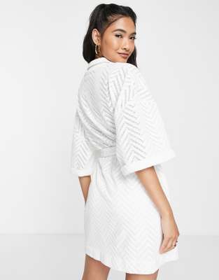 ASOS DESIGN crochet mini shirt dress with belt in ivory | ASOS