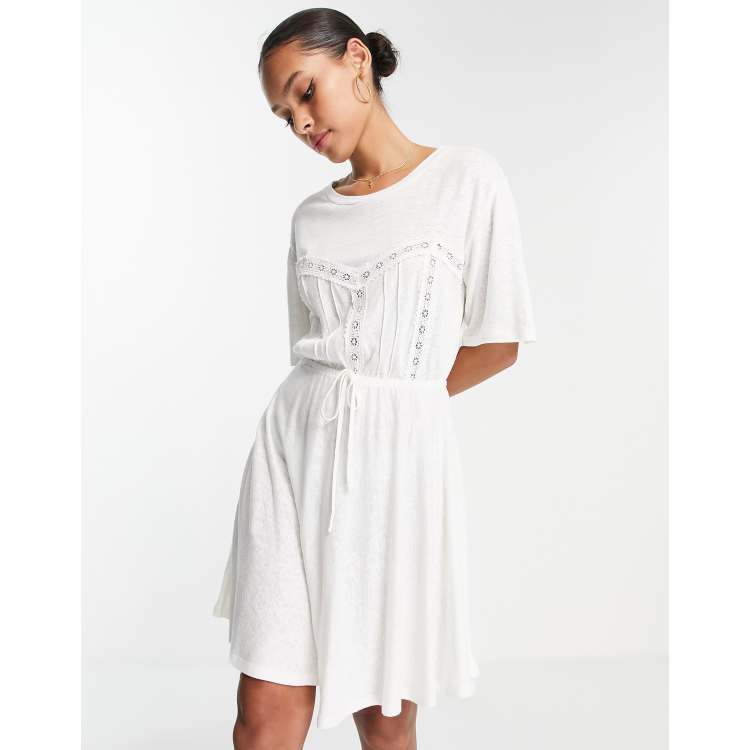 ASOS DESIGN crochet mini t-shirt dress with drawstring waist in