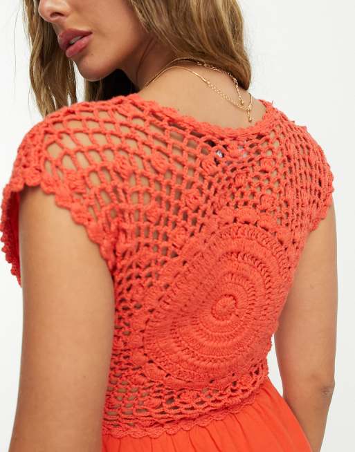 ASOS DESIGN crochet star top with open back in orange