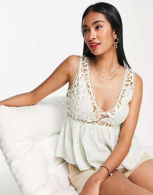 ASOS DESIGN crochet mix sun top in washed paisley print, 3 of 4