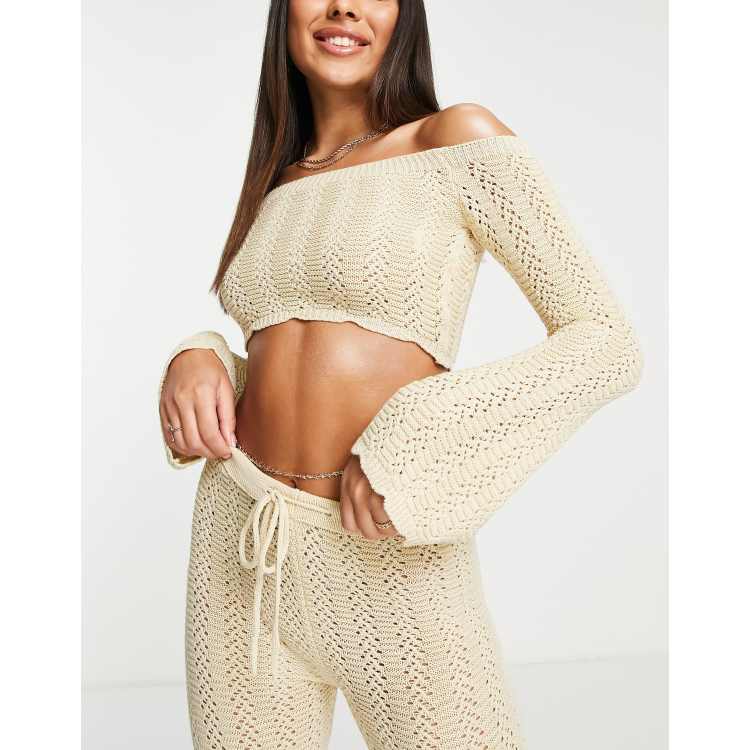 ASOS DESIGN long sleeve off shoulder crop top with skinny straps