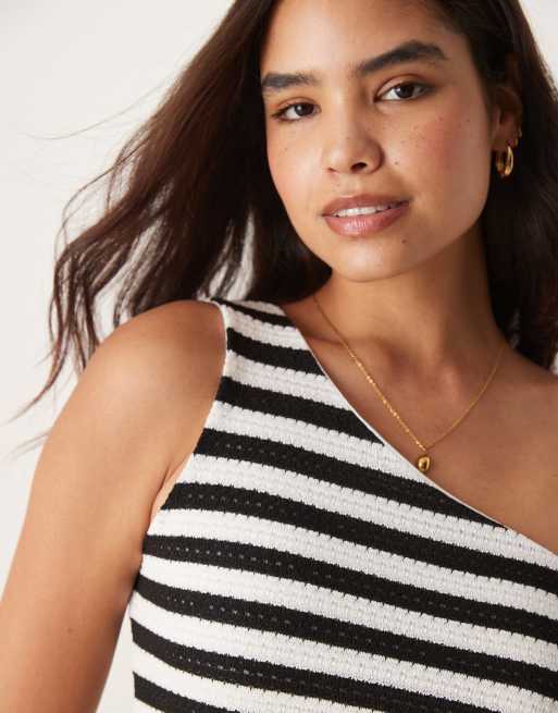 ASOS DESIGN crochet one shoulder top in black and white stripes - part of a set, 4 of 4