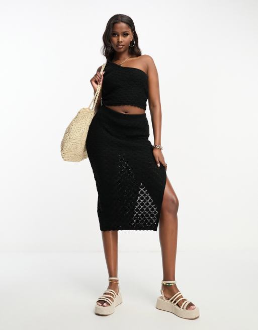 ASOS DESIGN crochet square neck crop top in black