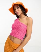 ASOS DESIGN shirred crop top with broderie straps in pink | ASOS