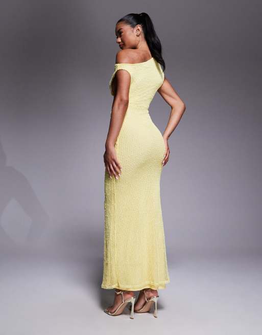 ASOS DESIGN crochet one shoulder trim detail maxi dress in yellow