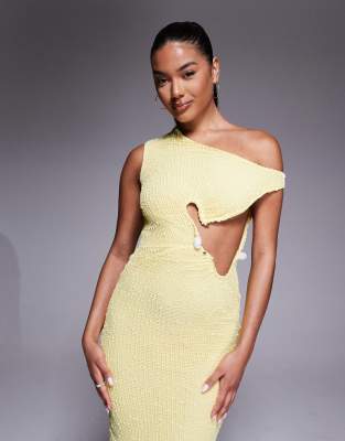 ASOS DESIGN crochet one shoulder trim detail maxi dress in yellow