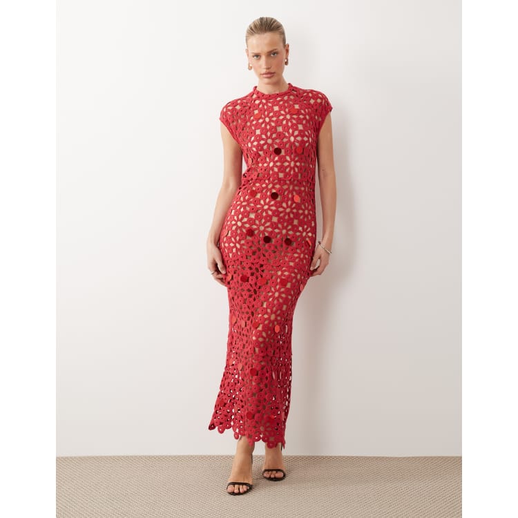 asos red crochet dress ASOS Design - Knit Mini Dress - Women - Cotton/Polyester - XS