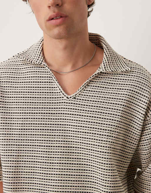 ASOS DESIGN crochet oversized striped polo shirt in black and white - part of a set