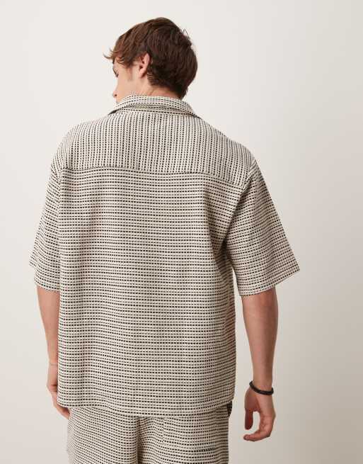 ASOS DESIGN crochet oversized striped polo shirt in black and white - part of a set