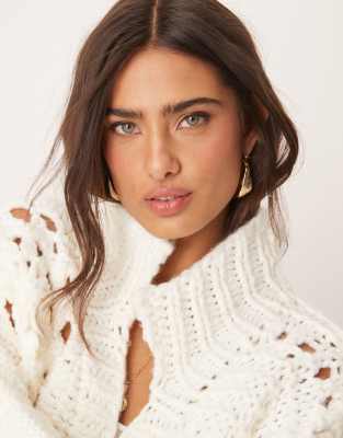 Asos Design Crochet Patchwork Cardigan With Collar Detail In White
