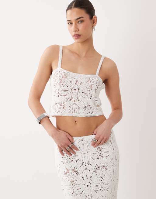 ASOS DESIGN crochet premium bralet and maxi skirt co-ord in cream, 3 of 3