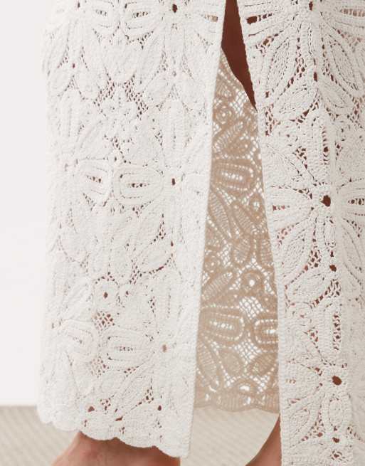 ASOS DESIGN crochet premium maxi skirt co-ord in cream, 3 of 5