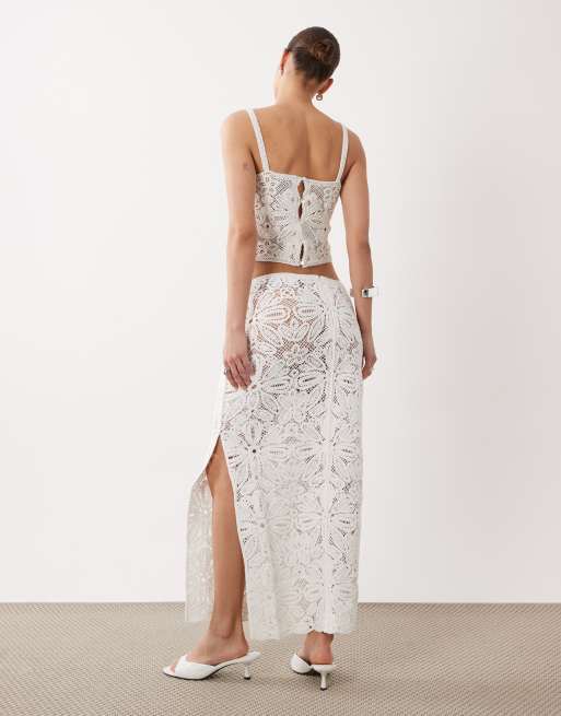 ASOS DESIGN crochet premium maxi skirt in cream (part of a set), 4 of 5