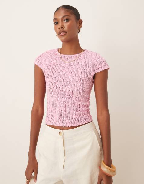 ASOS DESIGN crochet ruffle baby tee in baby pink - view 1