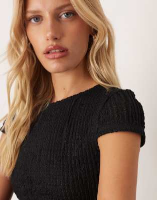 Asos Design Crochet Ruffle Baby Tee In Black