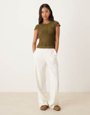 Asos Design Crochet Ruffle Baby Tee In Green