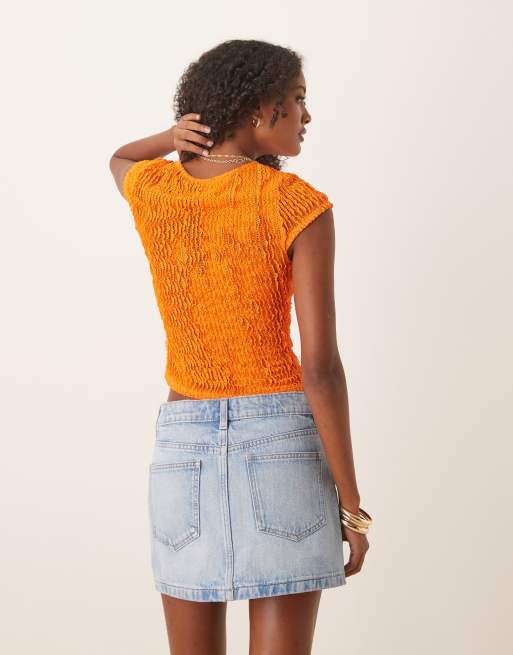 ASOS DESIGN crochet ruffle baby tee in orange
