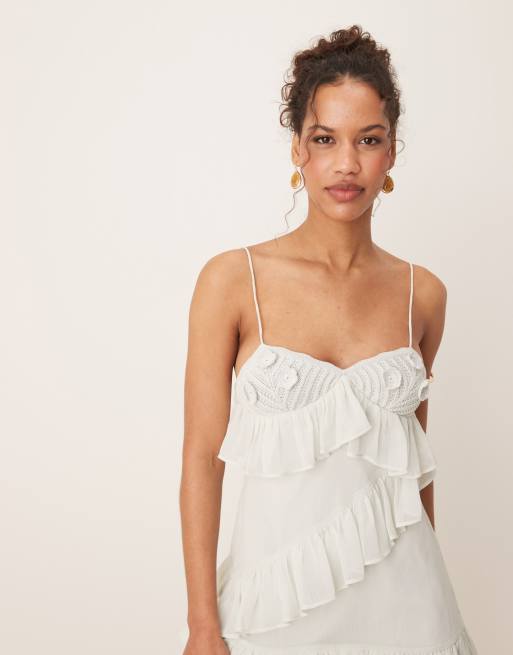 ASOS DESIGN crochet ruffle mini dress in sage green, 4 of 4