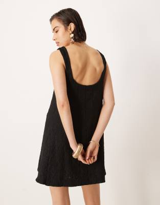 Asos Design Crochet Scoop Trapeze Swing Mini Dress In Blue
