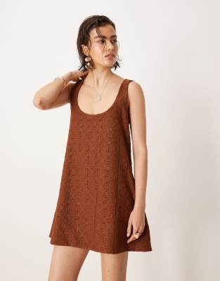 Asos Design Crochet Scoop Trapeze Swing Mini Dress