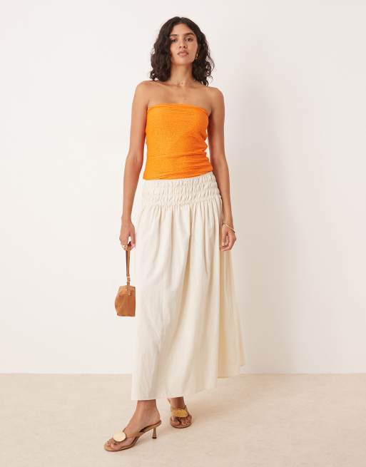 ASOS DESIGN crochet semi sheer longline bandeau top in orange, 3 of 4