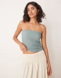 [ASOS DESIGN] ASOS DESIGN crochet semi sheer longline bandeau top in sage green XS Sage Green