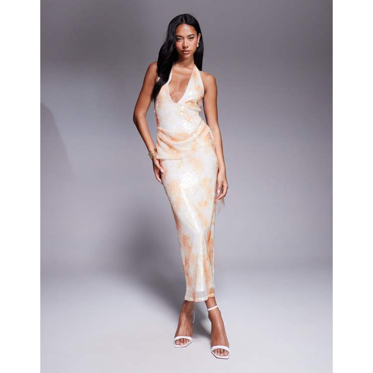 asos orange sequin dress ASOS DESIGN shard sequin strappy mini dress in orange