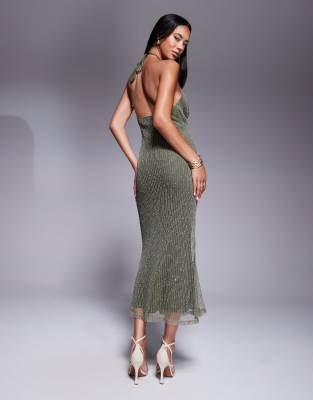 Asos Design Crochet Sequin Halter Maxi Dress With Cut Out