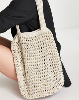 ASOS DESIGN crochet shopper bag in natural
