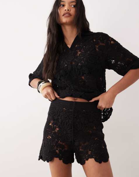 ASOS DESIGN crochet short co-ord in black