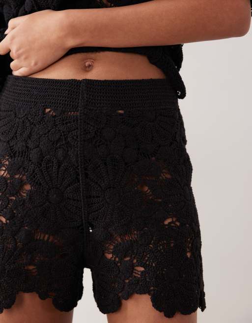 ASOS DESIGN crochet short co-ord in black, 3 of 5