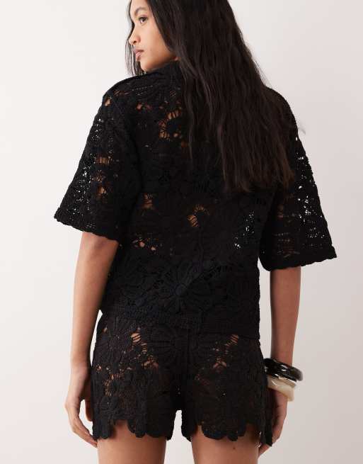 ASOS DESIGN crochet short co-ord in black, 5 of 5
