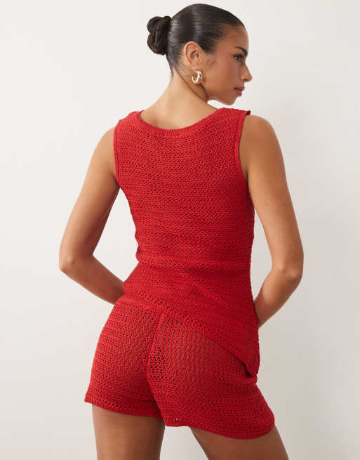 ASOS DESIGN crochet short co ord in red, 5 of 5