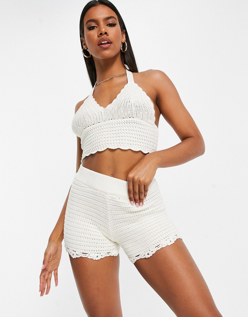 ASOS DESIGN crochet shorts in cream - part of a set-White