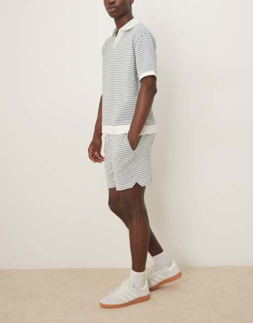 ASOS DESIGN crochet shorts in neutral textured stripe - part of a set