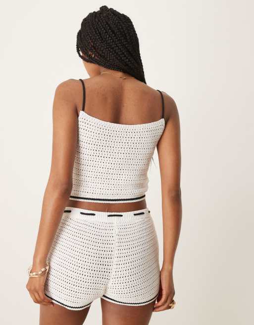 ASOS DESIGN crochet shorts with contrast ties in ecru - part of a set, 3 of 5